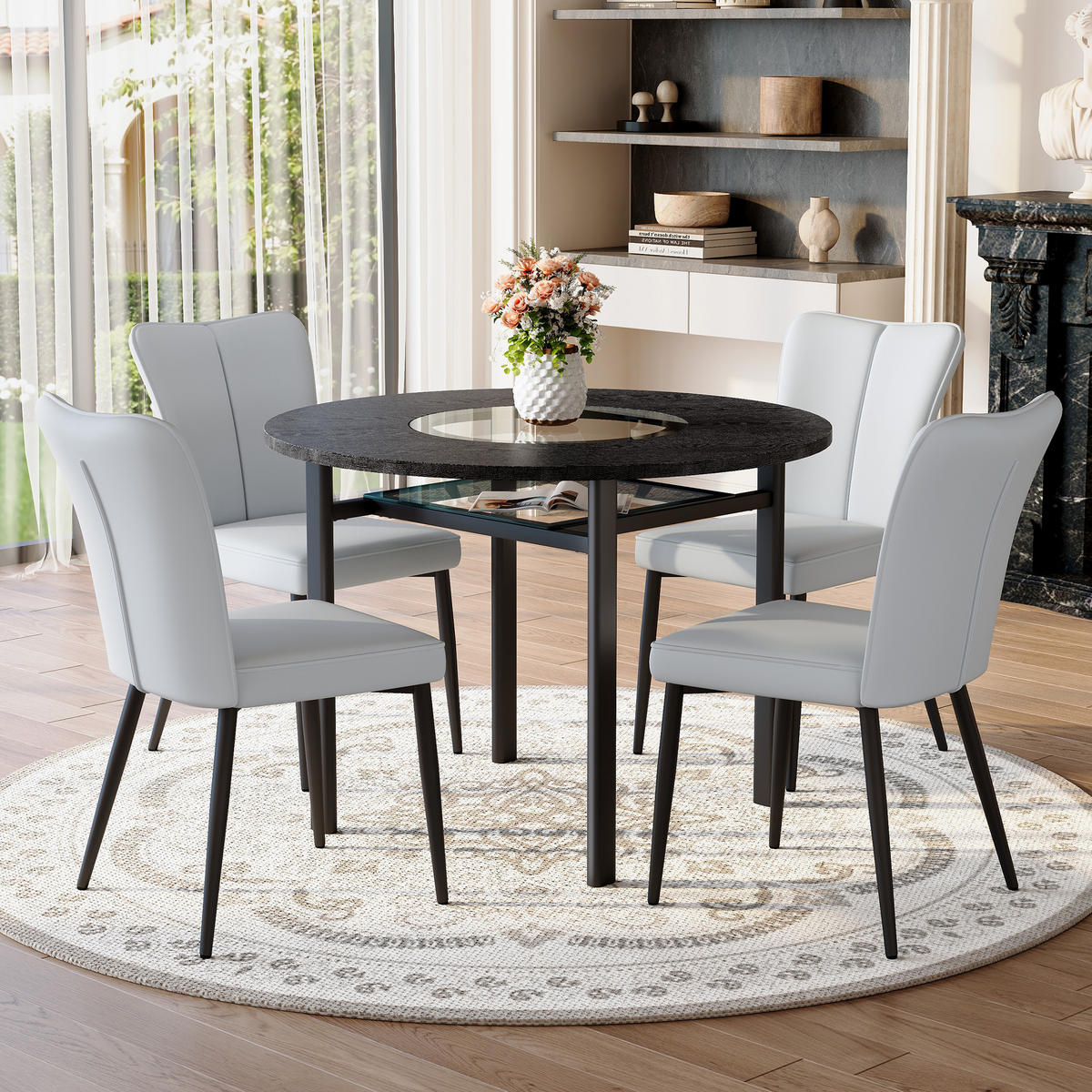 ESSGRUPPE DE-39380 5-teilig, mit 4 PU-Sesseln und Glasplatte Hellgrau - Hellgrau, Metall (100/76/100cm) - ComfortXL
