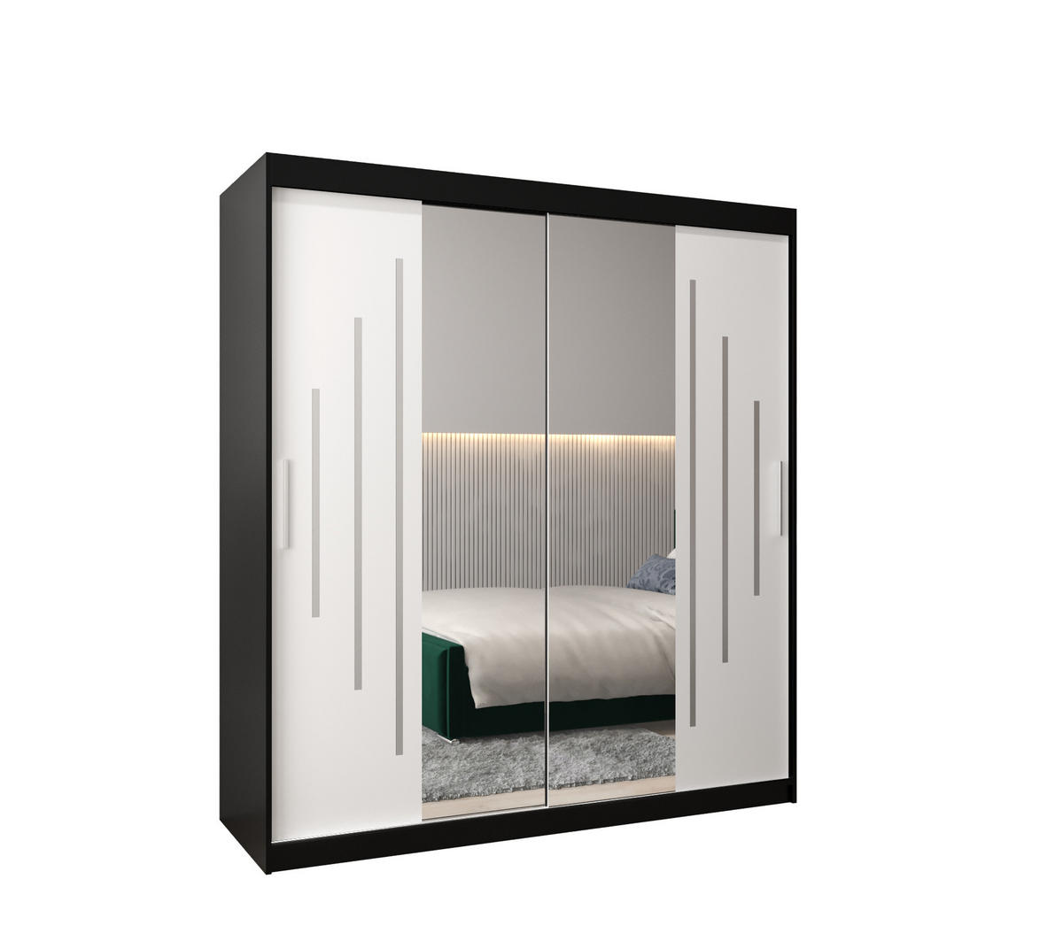 SCHWEBETÜRENSCHRANK 200/180/62 2-türig - Silberfarben/Schwarz, Holz/Kunststoff (180/200/62cm) - Abiks Möbel