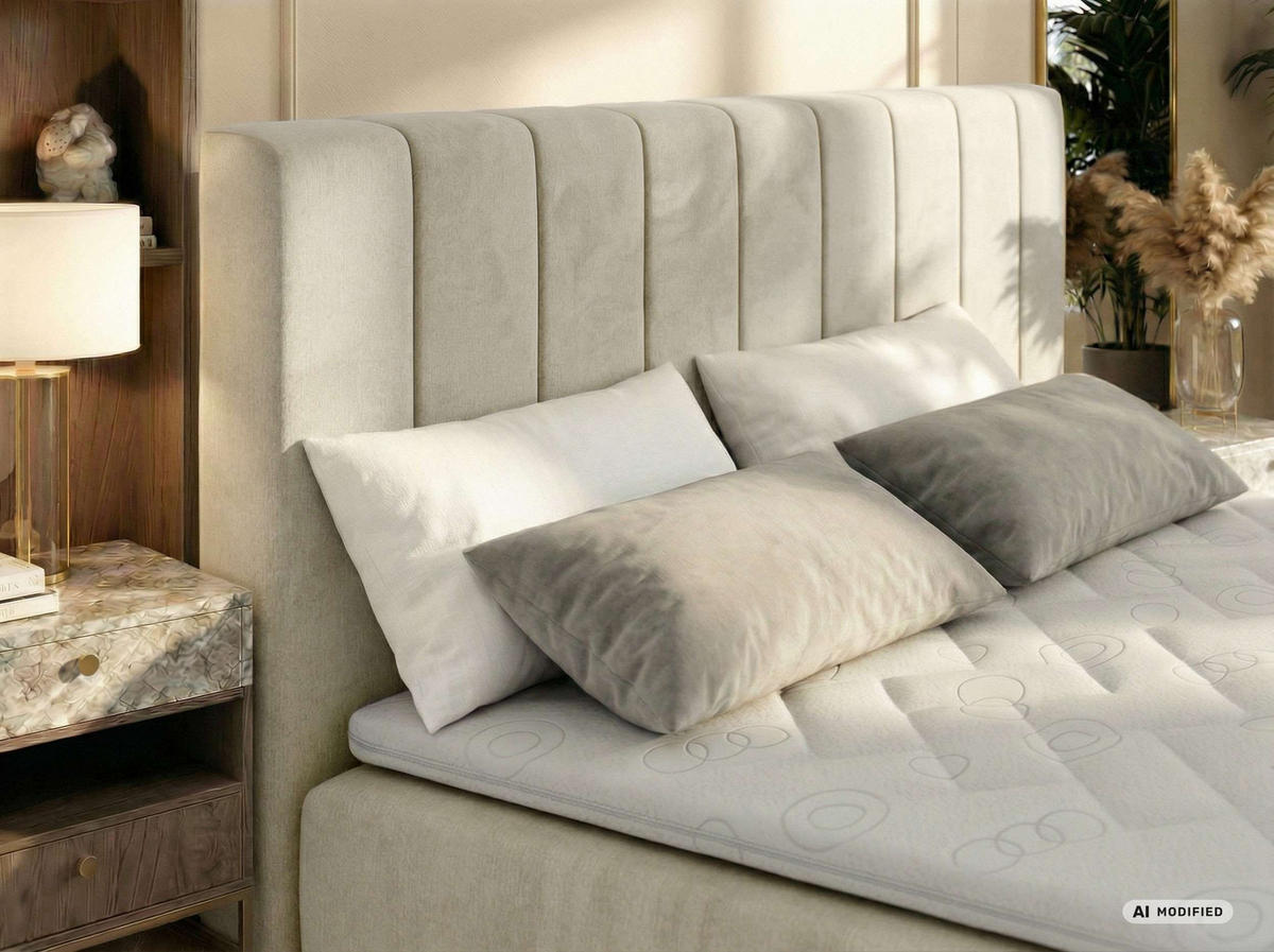 BOXBETT ALVER DUO 180/200 - Beige Velvet - Topper T25 - H3 - Beige, Textil (180/200cm) - MKS