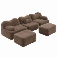 SOFA modular U-Form Samt Braun mit 2 Hockern - Braun, Textil (167/70/288cm) - Meubliv