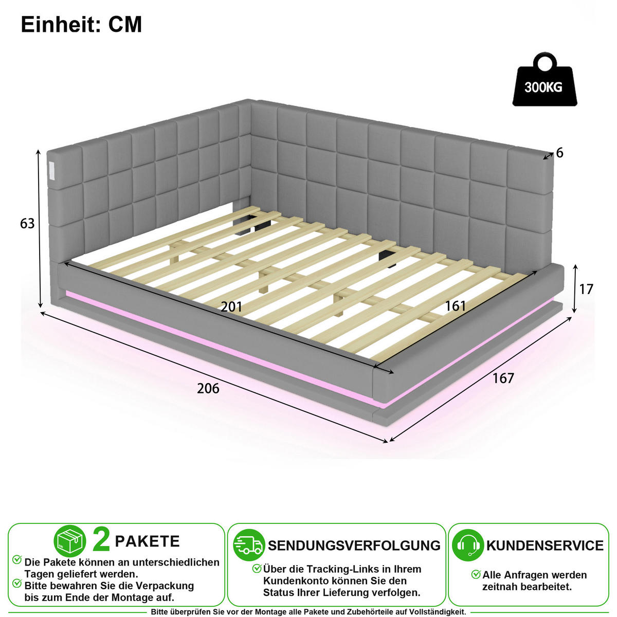 SCHLAFSOFA 160/200 cm in Grau Leinen mit LED und USB - Grau, Holzwerkstoff/Textil (160/200cm) - CHICFURN