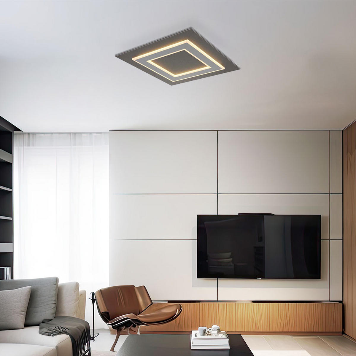 LED DECKENLEUCHTE Metall Acryl Anthrazit - Anthrazit, Metall (48/48/4.6cm) - Globo Lighting