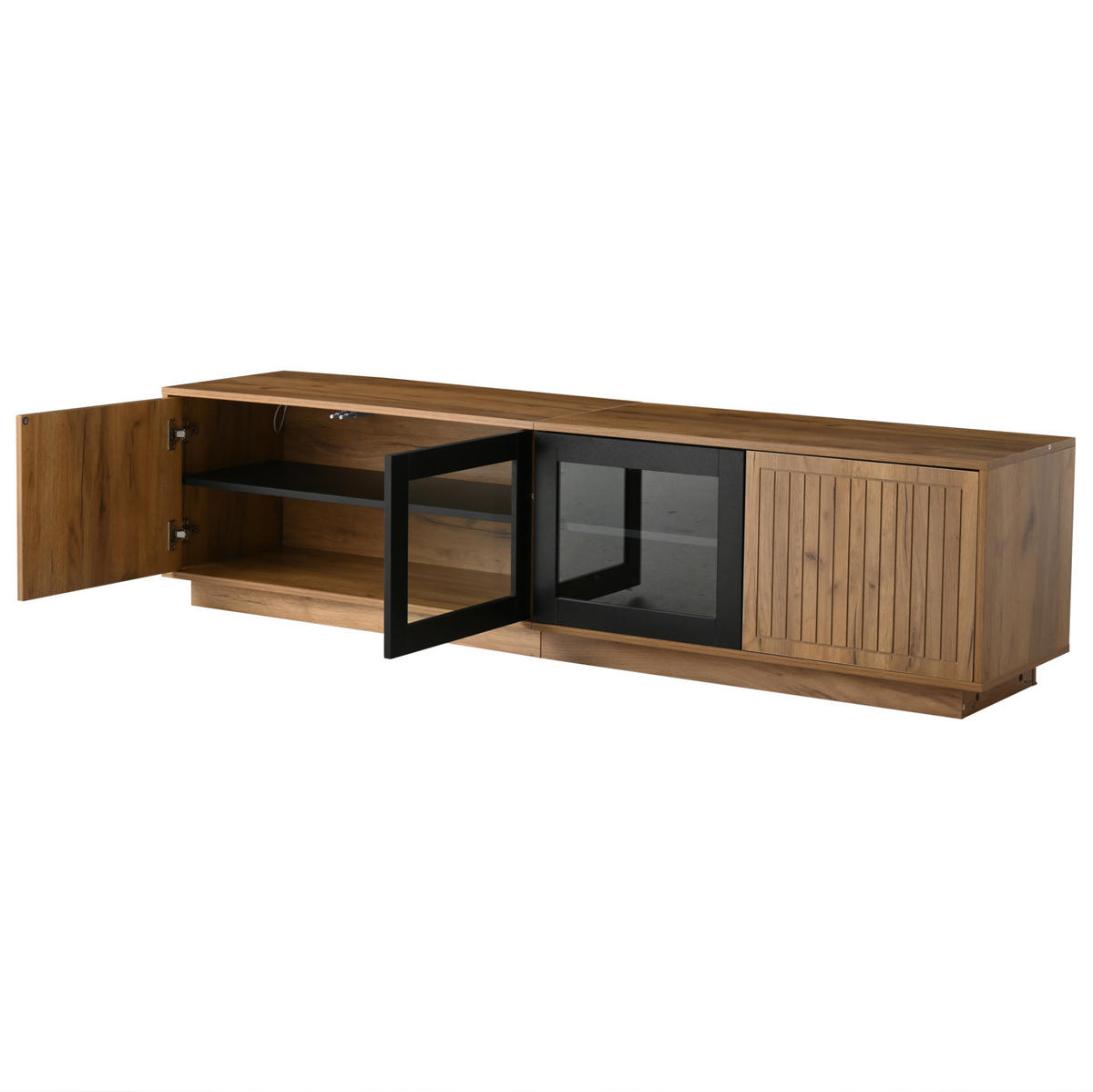 TV-ELEMENT mit LED 180 x 40 x 45 cm Naturholzoptik Schwarz 4 Türen - Braun, Holzwerkstoff (40/45/180cm) - Beauniv