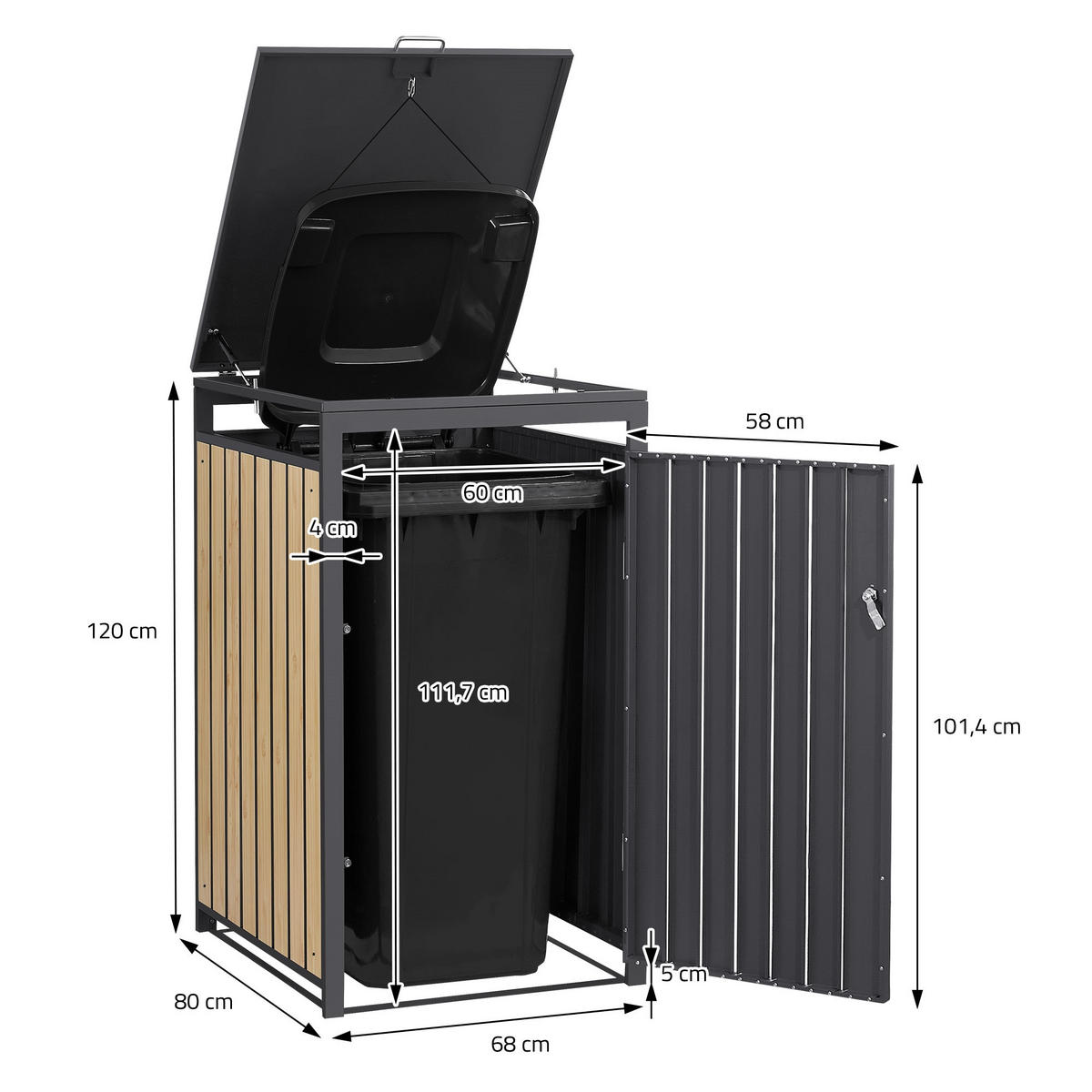 MÜLLTONNENBOX 3er Anthrazit-Lärchenoptik - Naturfarben, Metall (200/120/80cm) - ML-DESIGN