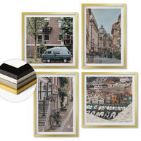 WANDBILDER 4er Set - 50x50 cm & 40x60 cm Goldrahmen - Stadtansichten von Gebäuden - Goldfarben, Kunststoff (50/50cm) - ArtPrintCave