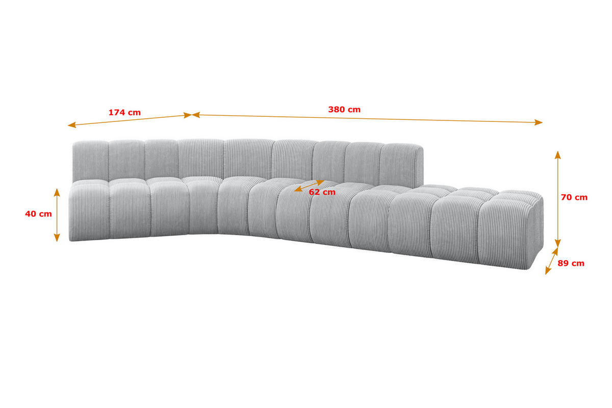 ECKSOFA modulares Sofa Brilo-L1 - 380x174x70 cm Grau - Grau, Holzwerkstoff/Textil (380/174cm) - ALTDECOR