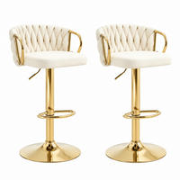 BARHOCKER 2er-Set höhenverstellbar drehbar Samt Cream White - Weiß, Metall (49.5/98/50.51cm) - Meubliv