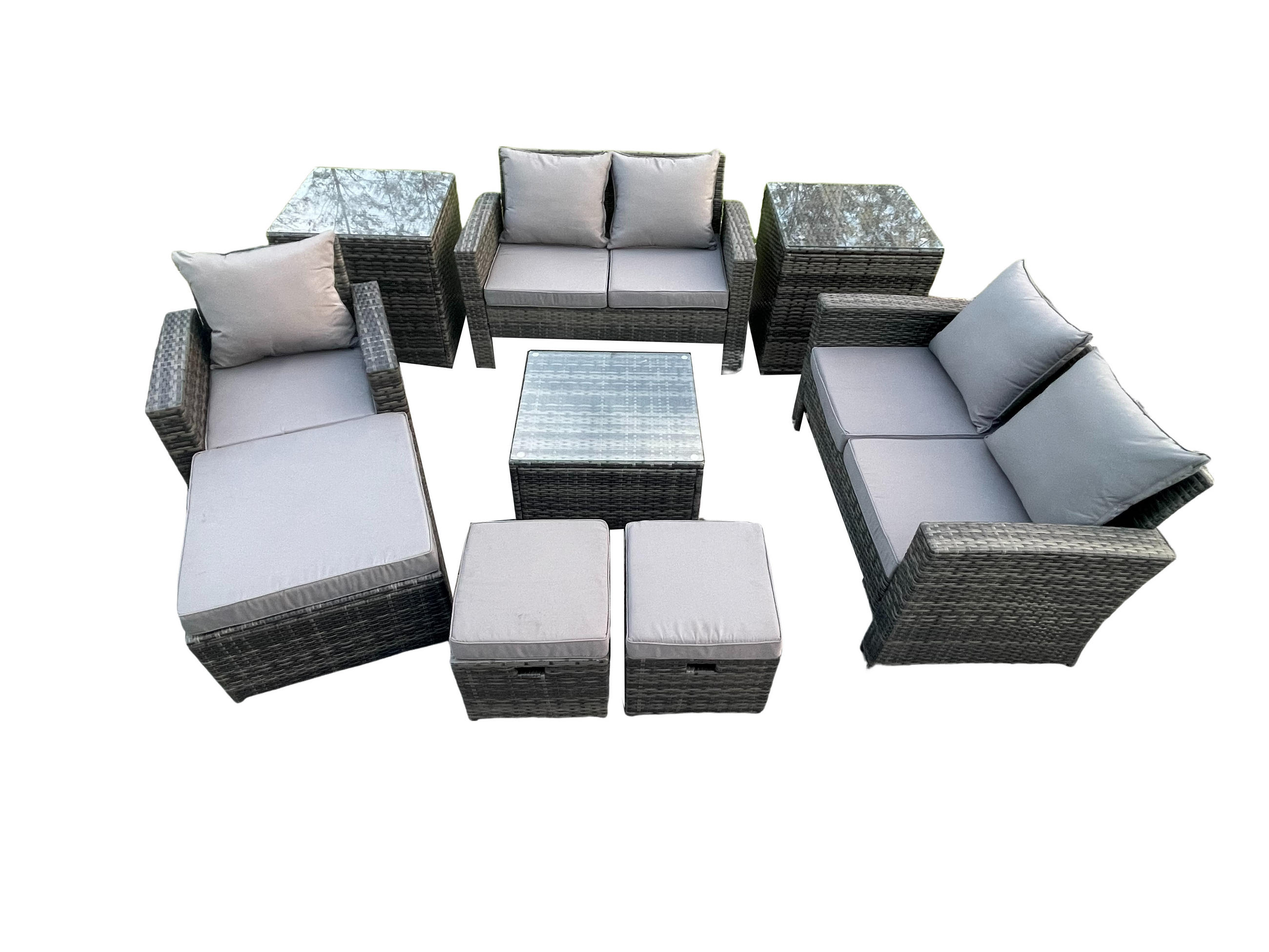GARTENSOFA mit hoher Rückenlehne Polyrattan Dunkelgrau 8-Sitzer - Dunkelgrau, Metall - Fimous