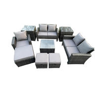 GARTENMÖBEL-SET COUCHTISCH MIT STUHL 2 BEISTELLTISCHE 3 HOCKER Polyrattan Dunkelgrau Gemischt 8-Sitzer - Dunkelgrau, Metall - Fimous