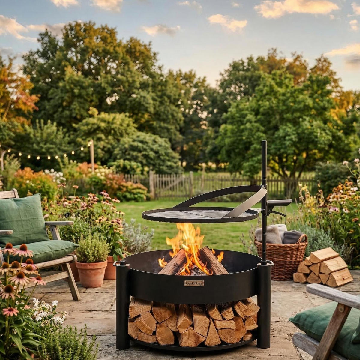 FEUERSCHALE-SET Washington Stahl Ø 80 cm mit Grillrost Ø 60 cm - Schwarz, Metall (80/110/80cm) - Mr. Deko