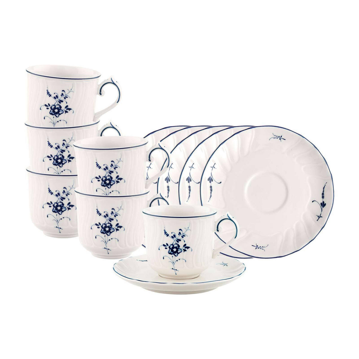ESPRESSOTASSEN MIT UNTERTASSEN Vieux Luxembourg weiß-blau 70 ml 6er Set - Blau/Weiß, Keramik (0.07L) - Villeroy & Boch