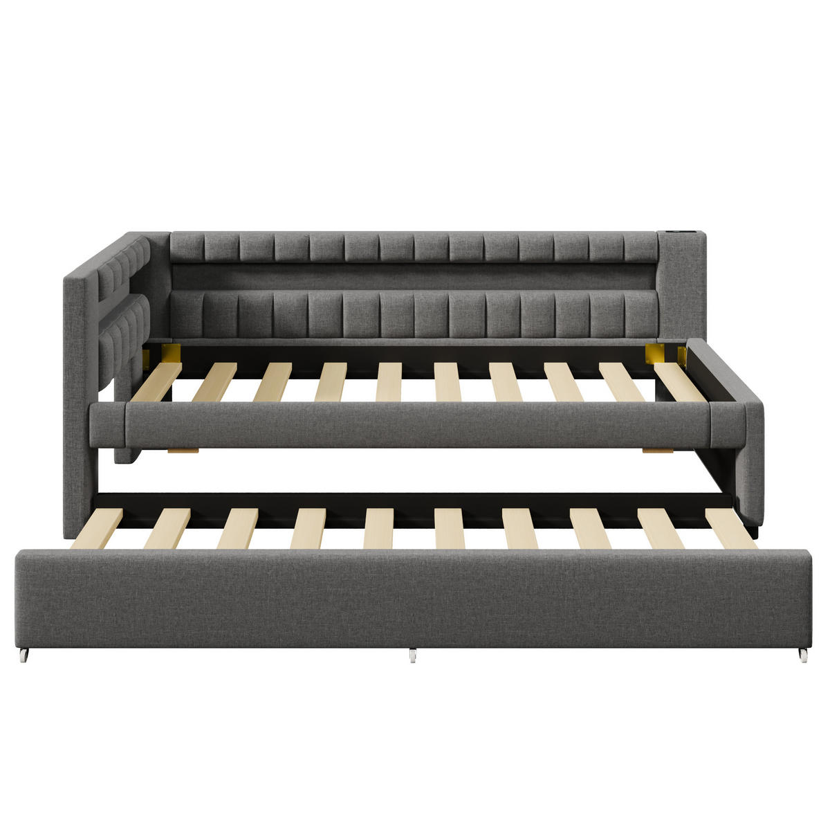 POLSTERBETT aus Leinen 90x200 cm in Grau mit LED & Ausziehbett - Grau, Textil (90/200cm) - Modfu