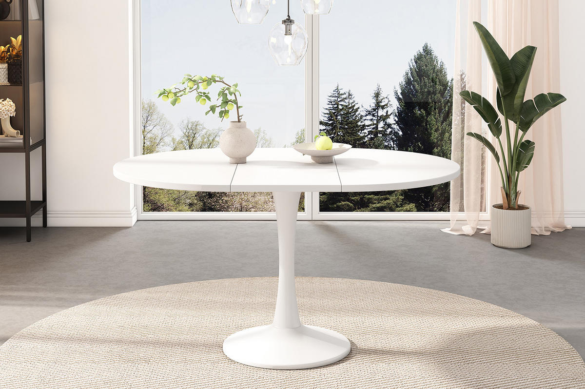 ESSTISCH aus MDF 100/140x100x75 cm Weiß ausziehbar, oval und platzsparend - Weiß, Holzwerkstoff (100/140/75cm) - Modfu
