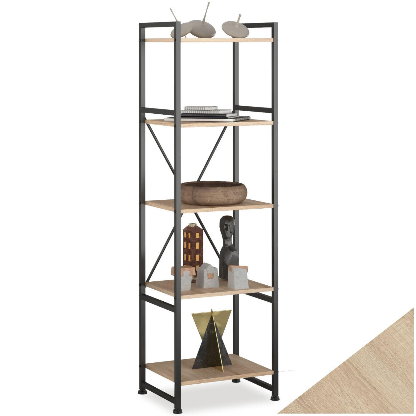 REGAL Manchester,inklusive Kippschutz, 47,5 x 34,5 x 151,5 cm,Industrial Holz hell, Eiche Sonoma - Naturfarben, Holz (34.5/151.5/47.5cm) - tectake