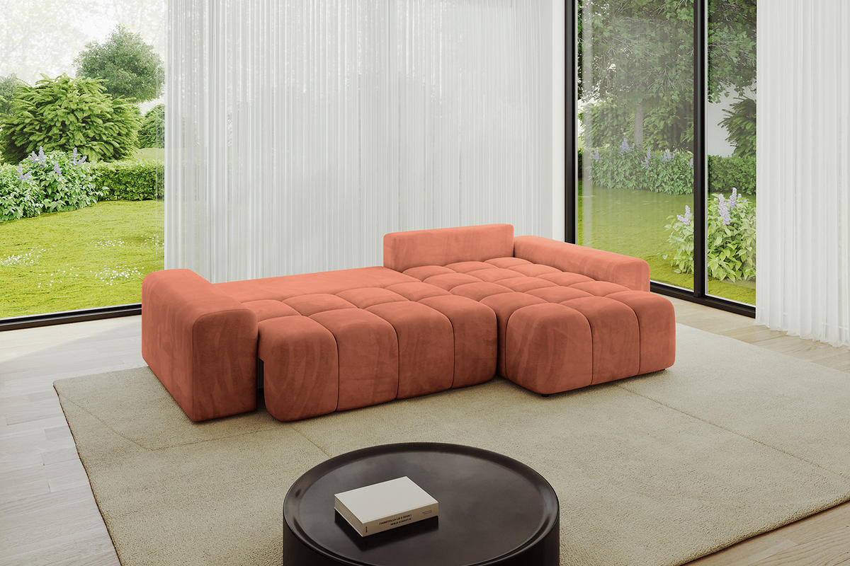 ECKSOFA Ottomane rechts ENIL-L 297x189x68 Koralle Velours - Koralle, Holzwerkstoff/Kunststoff (189/297cm) - ALTDECOR
