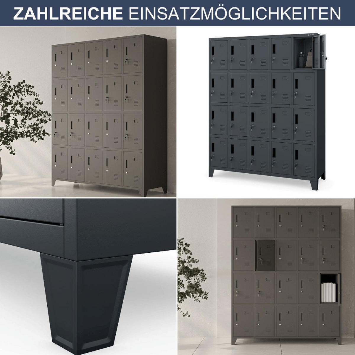 SCHLIESSFACHSCHRANK Spind TAMPA 20 Fächer172x136x45cm Anthrazit - Anthrazit, Metall (136/172/45cm) - DELUKE