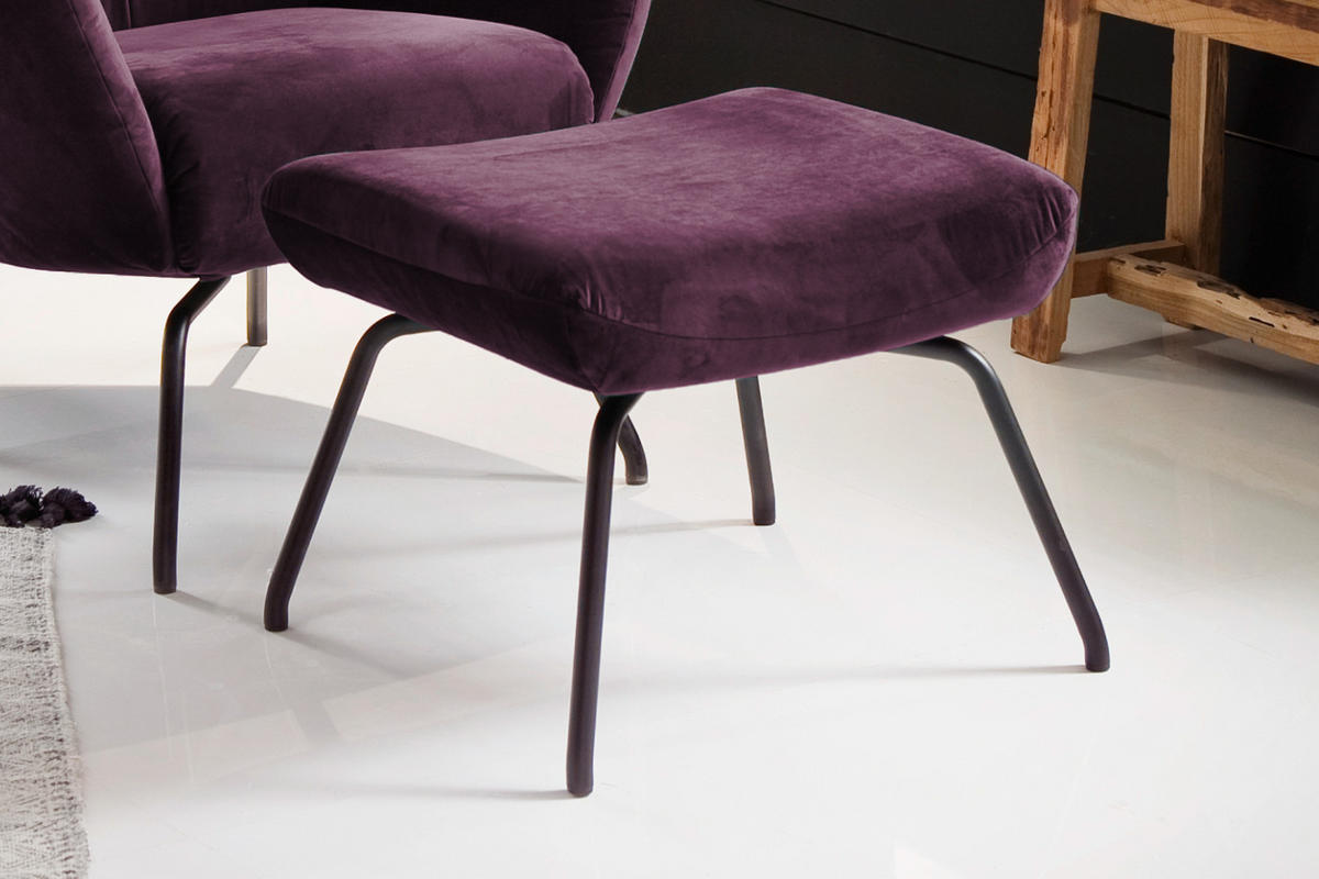 SESSEL MIT HOCKER LOTTE Violett Velvet - Violett/Schwarz, Textil (79/117/82cm) - KAWOLA