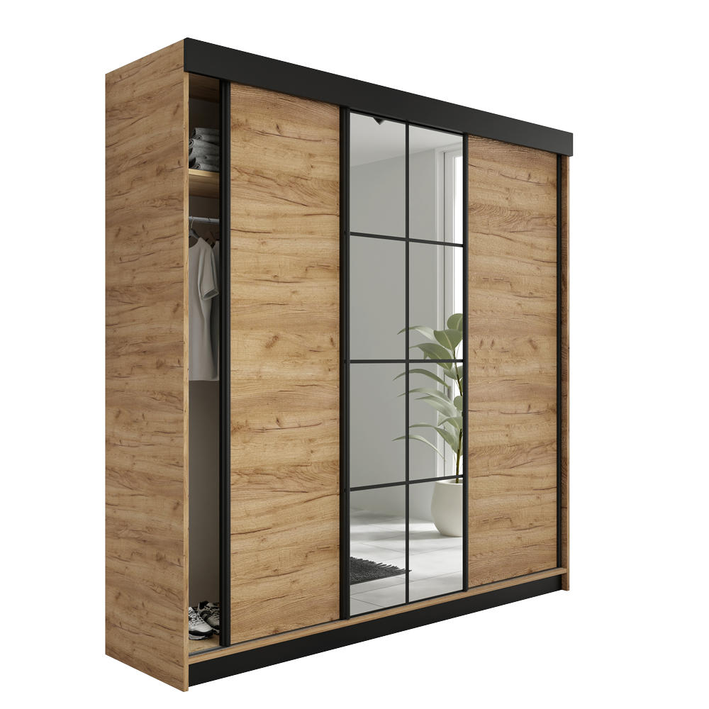 SCHIEBETÜRENSCHRANK LAMARO Craft Eiche Gold 200x205x59cm - Braun, Holzwerkstoff (200/205/59cm) - Kier Furniture