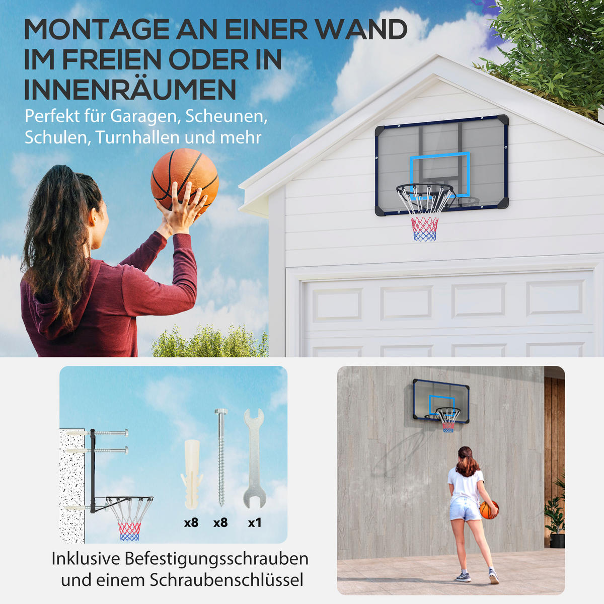 BASKETBALLKORB - Blau/Schwarz, Metall (61/113cm) - SPORTNOW