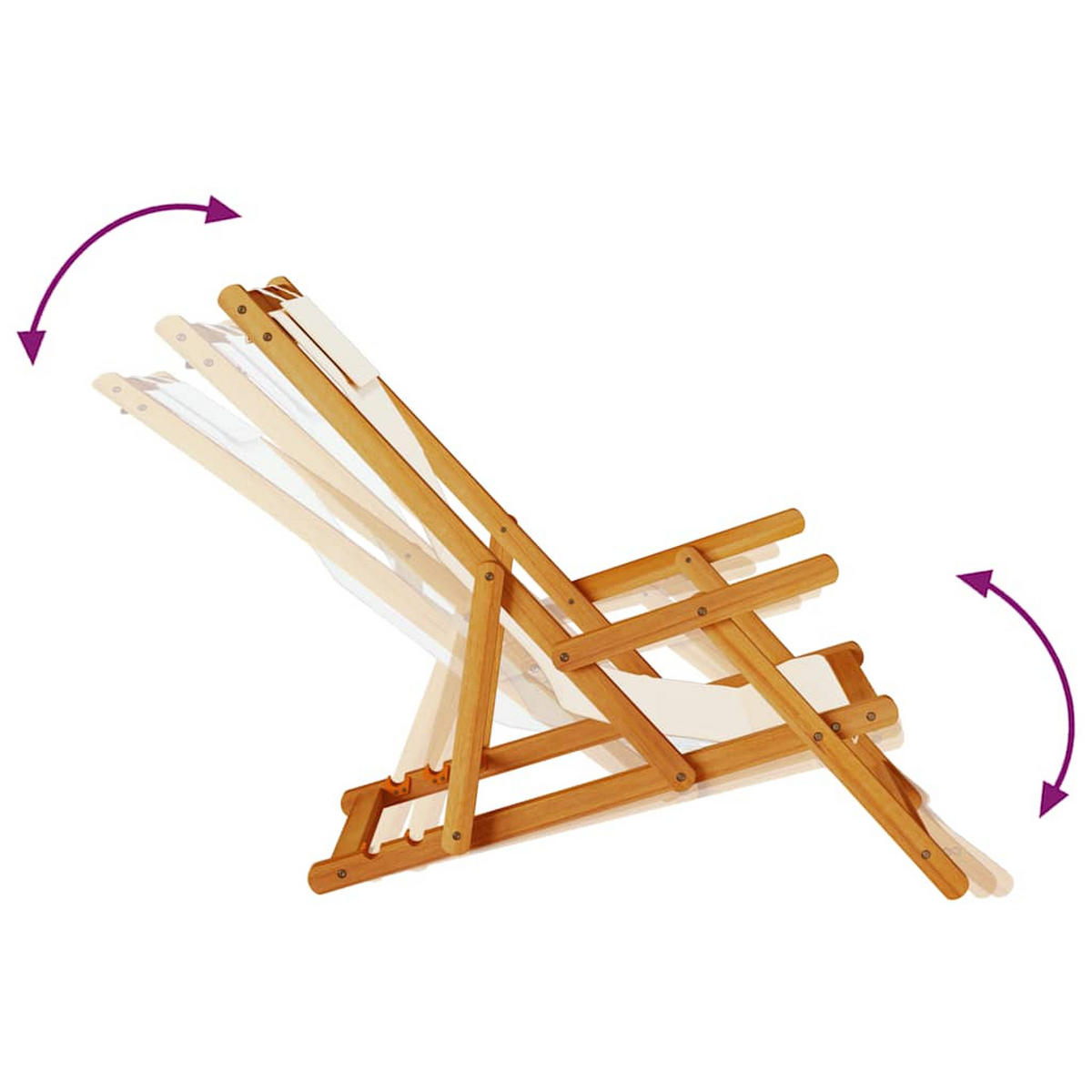 STRANDSTUHL Mit Armlehnen KlaPPbar Creme Akazienholz Textilene - Creme, Holz (110/96/61.5cm) - vidaXL