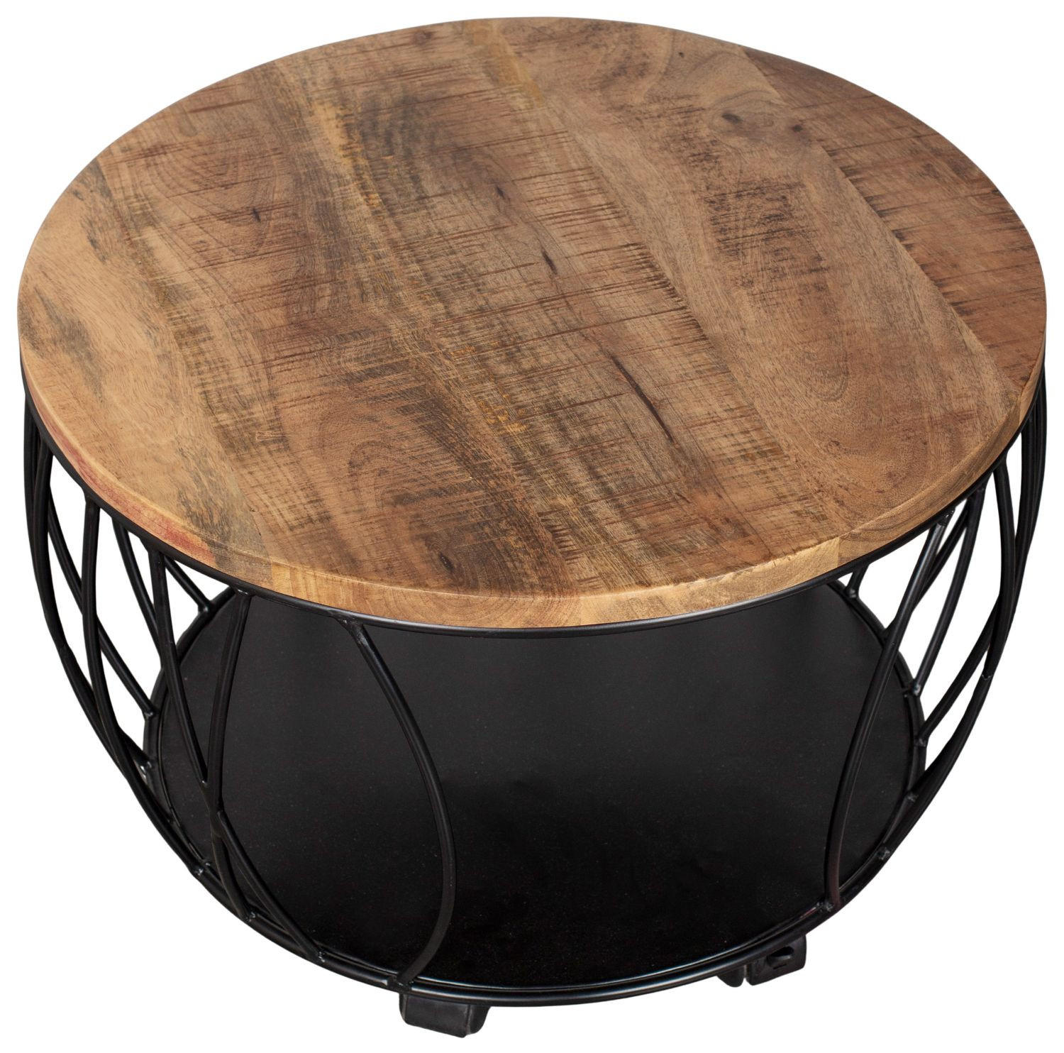 COUCHTISCH Talsano rund Ø 57 cm - Mangoholz natur - Schwarz/Braun, Holz/Kunststoff (57/57/40cm) - bene living