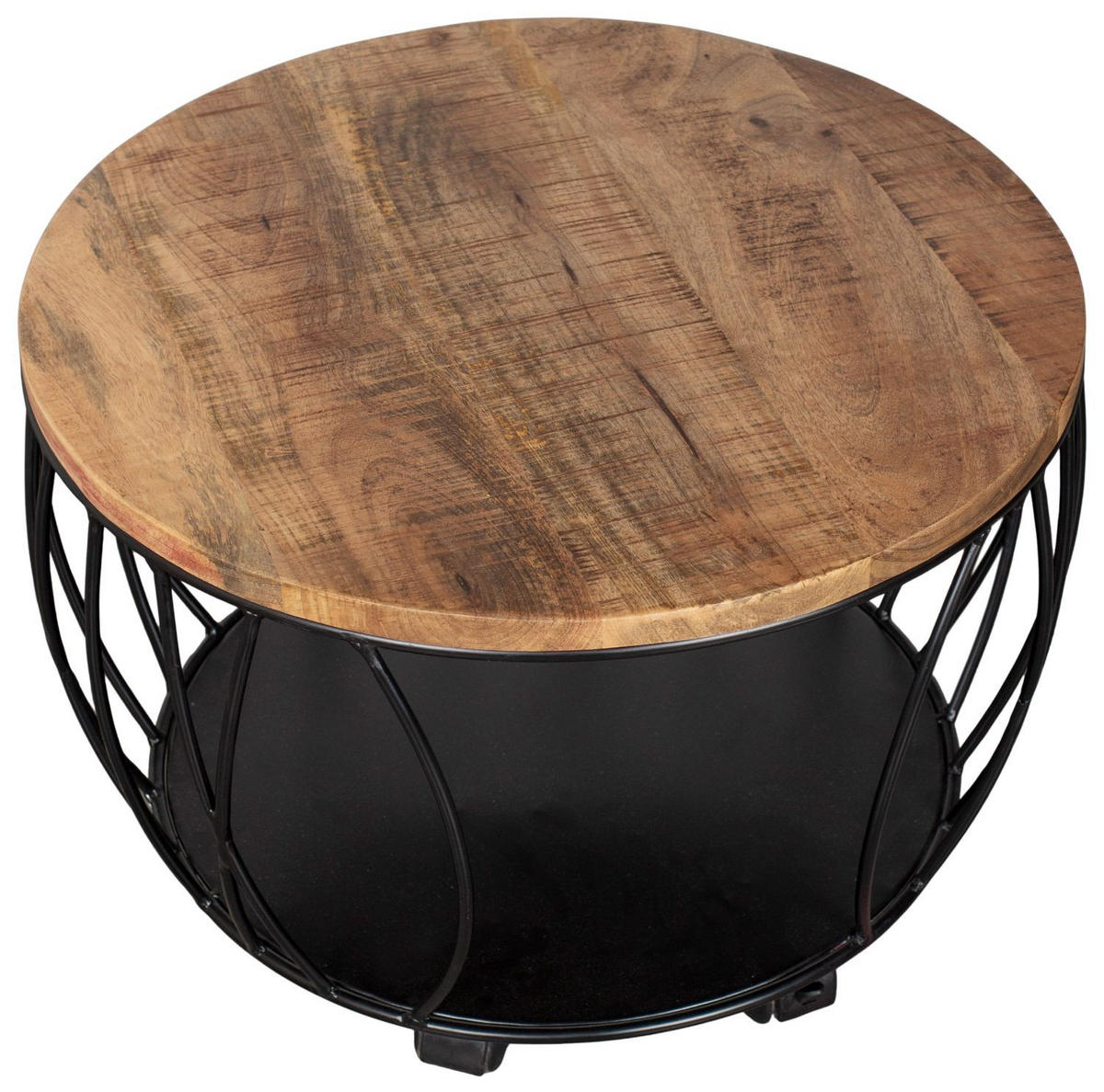 COUCHTISCH Talsano rund Ø 57 cm - Mangoholz natur - Schwarz/Braun, Holz/Kunststoff (57/57/40cm) - bene living