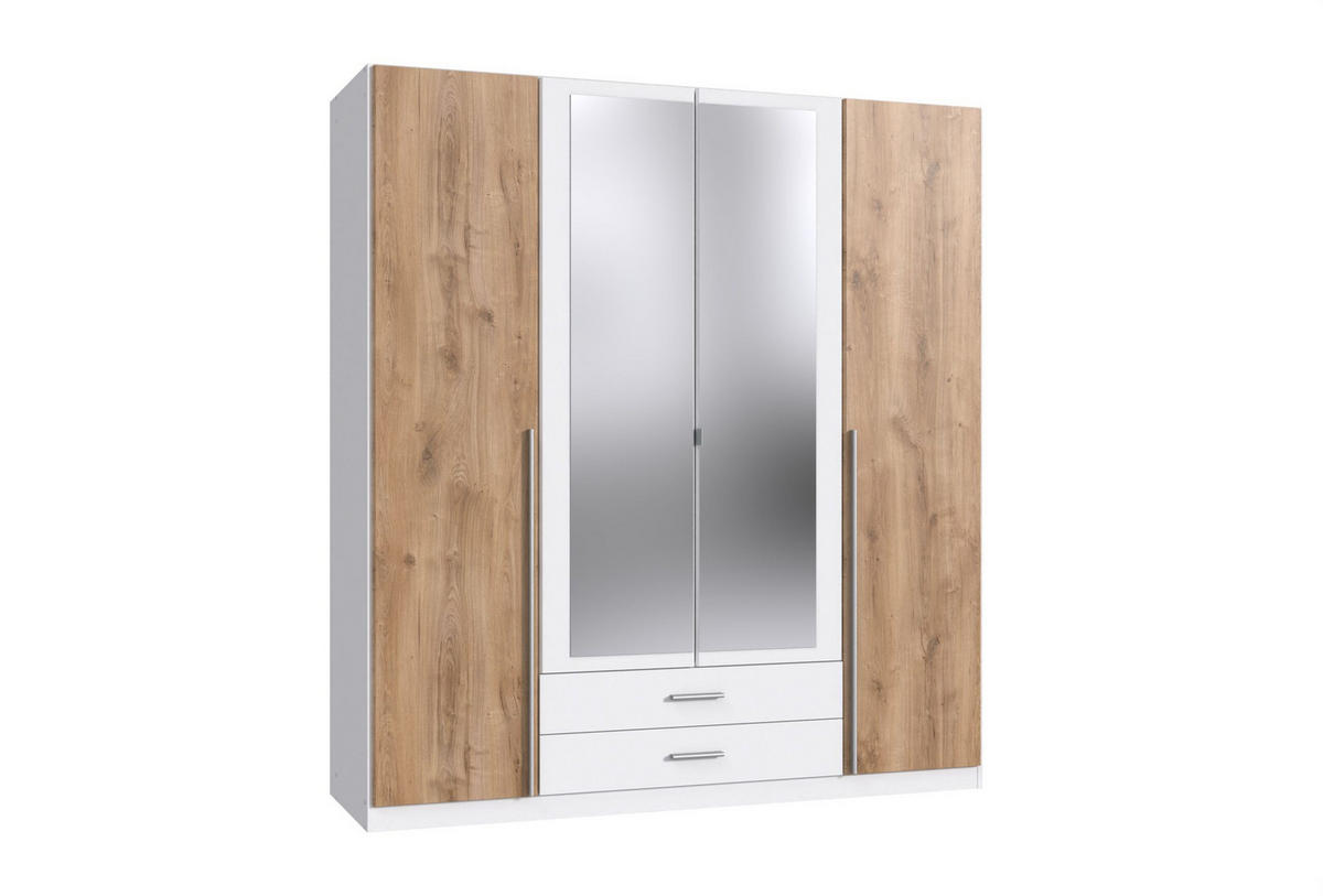 DREHTÜRENSCHRANK Skate Weiß mit Plankeneiche 179x197x58 cm BxHxT Kleiderschrank - Weiß, Holzwerkstoff (80/200/120cm)