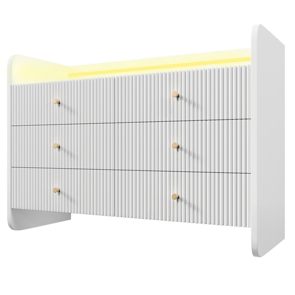 SIDEBOARD aus Spanplatte 120x40x75 cm Weiß mit LED-Beleuchtung, 6 Schubladen und Wellenfront - Weiß, Holzwerkstoff (120/75/40cm) - Modfu