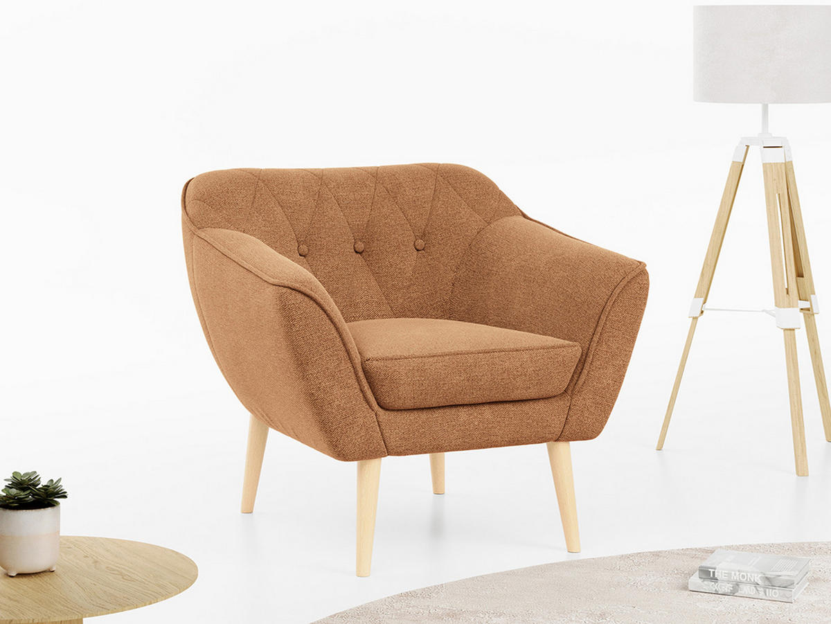 SESSEL Pirs 1 Sitzer Strukture Orange - Orange/Braun, Holz/Textil (80/75/74cm) - MKS