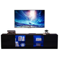 TV-LOWBOARD aus MDF 160x40x52 cm Schwarz mit LED-Beleuchtung, Hochglanzfront und Stauraum - Schwarz, Holzwerkstoff (160/52/40cm) - Modfu