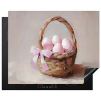 HERDABDECKPLATTE Korb - Eier - Rosa Herdabdeckung Induktionsfeld 65x52 cm - Beige, Kunststoff (65/52/0.2cm) - MuchoWow
