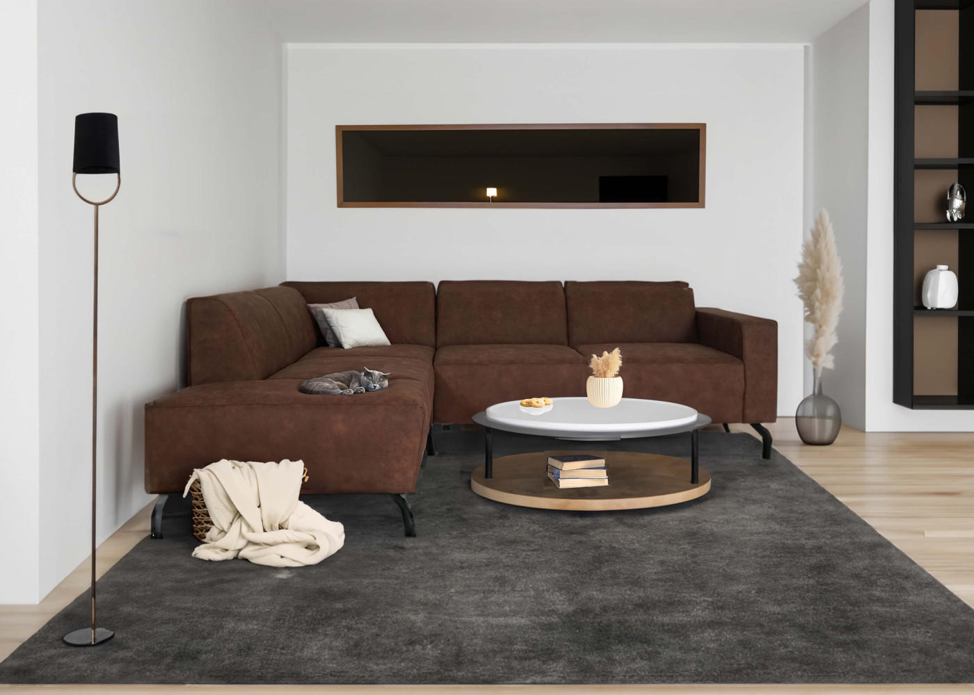 ECKSOFA OTTOMANE LINKS Grau - Grau, Textil (247/195cm) - MCW