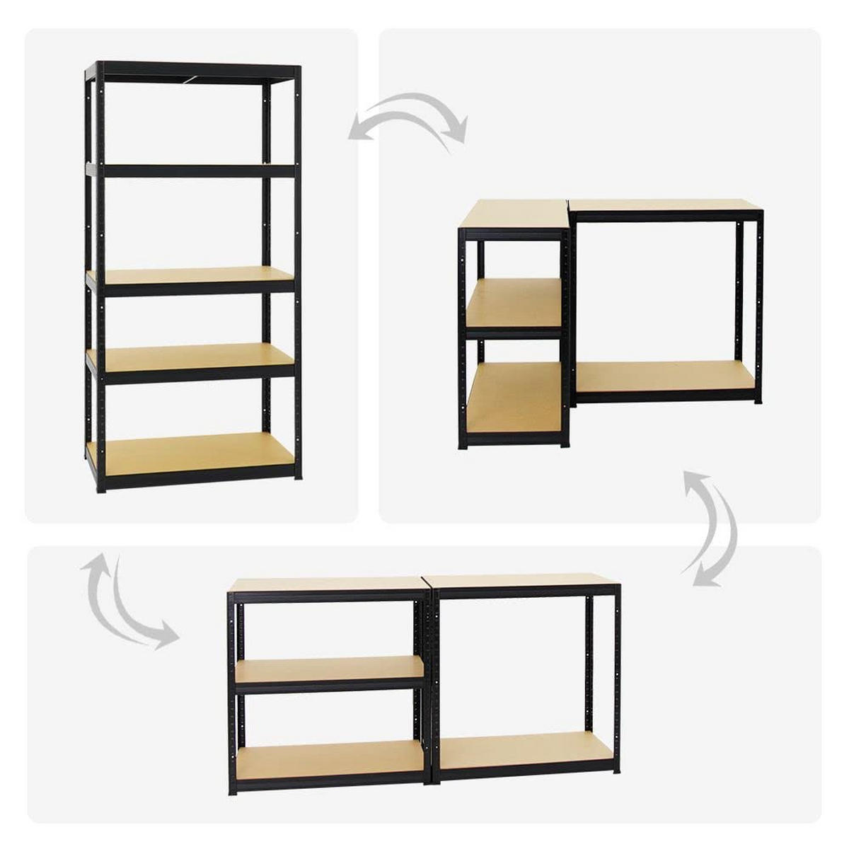 SCHWERLASTREGAL Slim Elephant S 3er-Set mit 3x 180x90x45 cm 5 Ebenen Fachlast 350 kg Schwarz - Schwarz, Metall (270/180/45cm) - PROREGAL