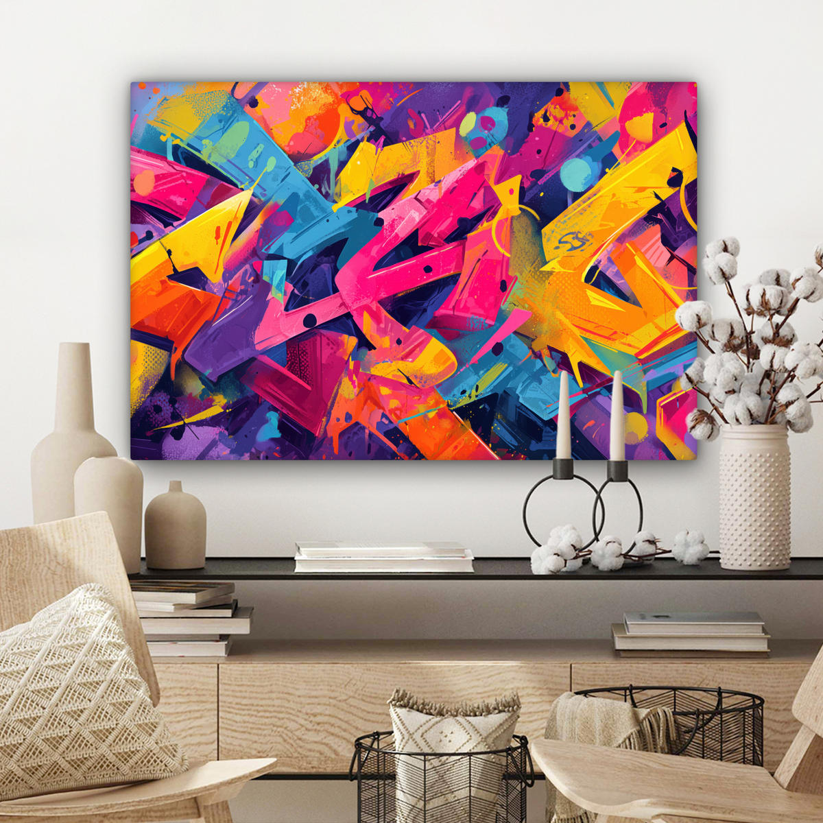 LEINWANDBILD Abstrakt - Formen - Farbenfroh Gemälde 60x40 cm - Magenta, Textil (60/40cm) - MuchoWow