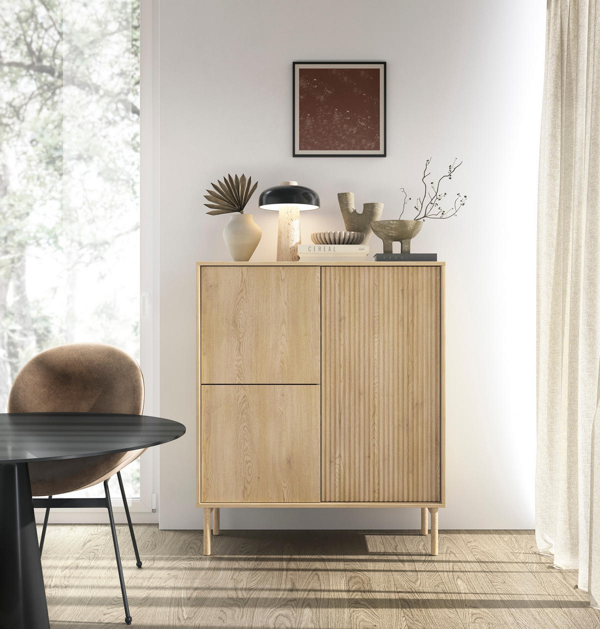 SIDEBOARD ROCCO 103,5x39,5x121,8 cm mit 3 Türen Eichefarben - Braun, Holzwerkstoff (103.5/121.8/39.5cm) - MASSENO