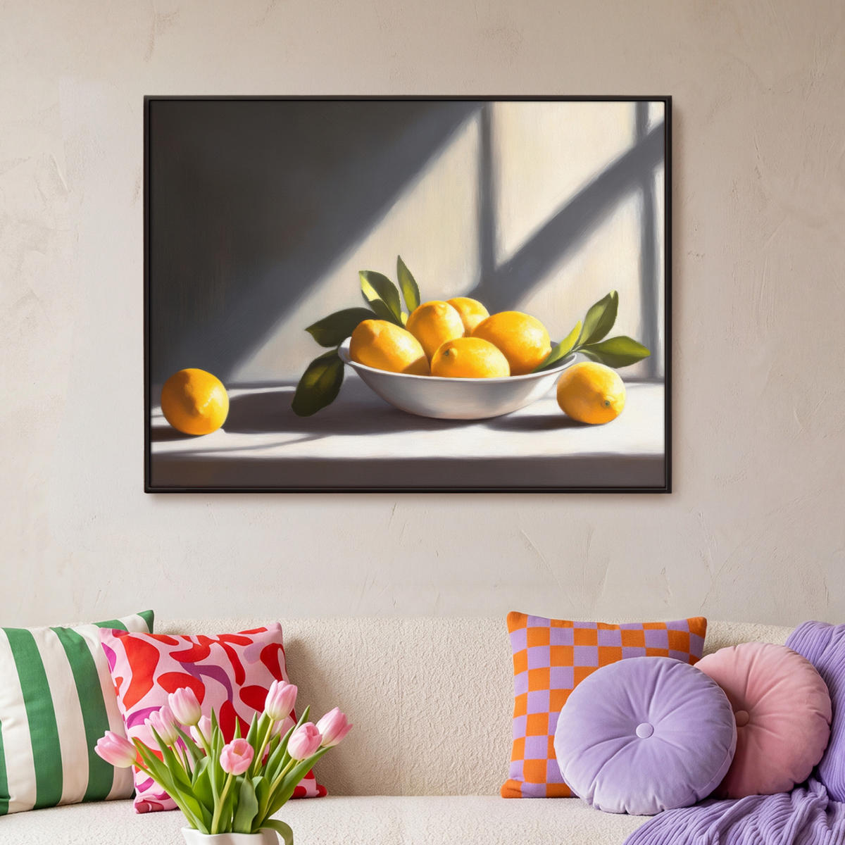 LEINWAND Bilder mit Rahmen - Zitronen - Stilleben - Gelb - 100x70 - Gelb, Textil (100/70cm) - MuchoWow