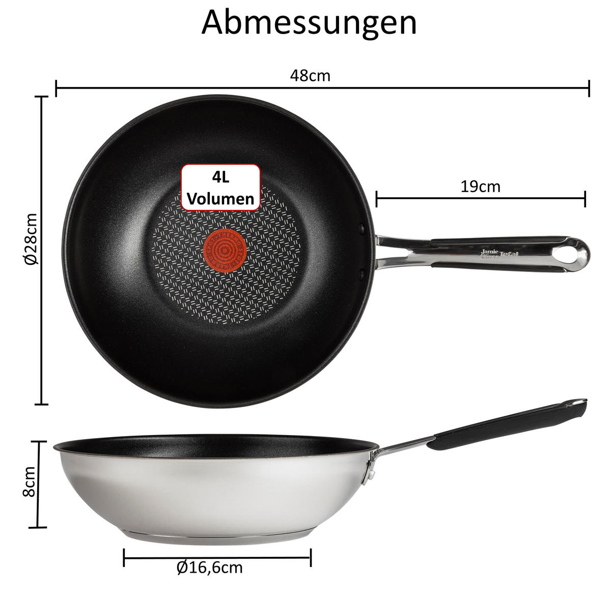WOKPFANNE E76 Jamie Oliver Schwarz 3-Teilig - Silberfarben, Metall (28cm) - Tefal