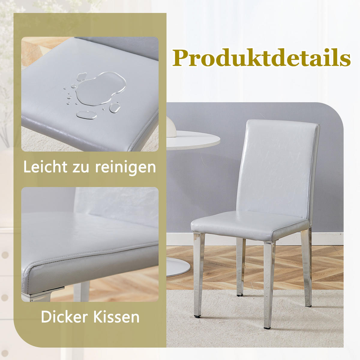 STUHL-SET DE-36600 2 Stück mit PU-Bezug und Metallbeinen Hellgrau - Hellgrau, Metall (47/90/41cm) - ComfortXL