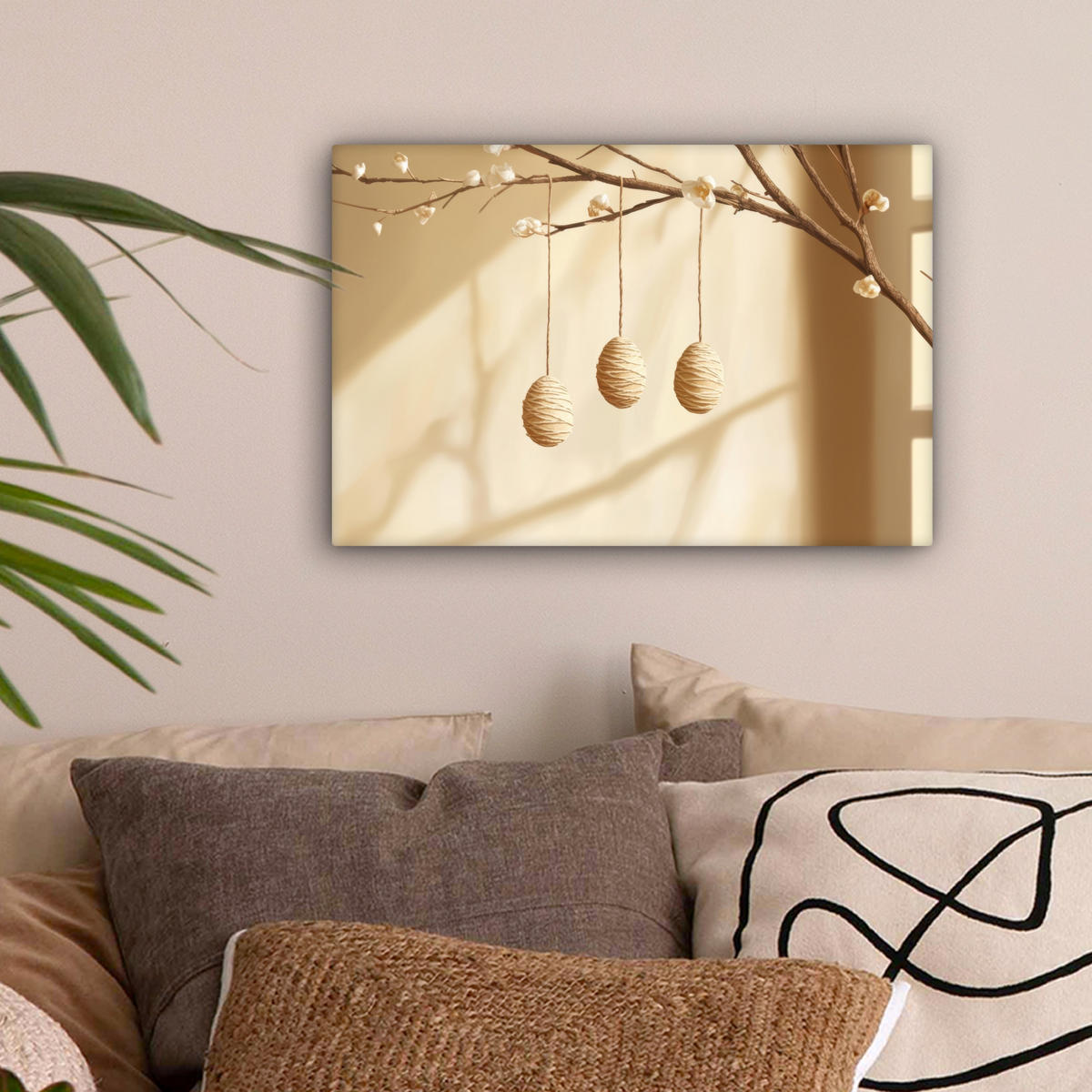 LEINWANDBILD Beige - Osterkuchen - Eier Deko Schlafzimmer 30x20 cm - Beige, Textil (30/20cm) - MuchoWow