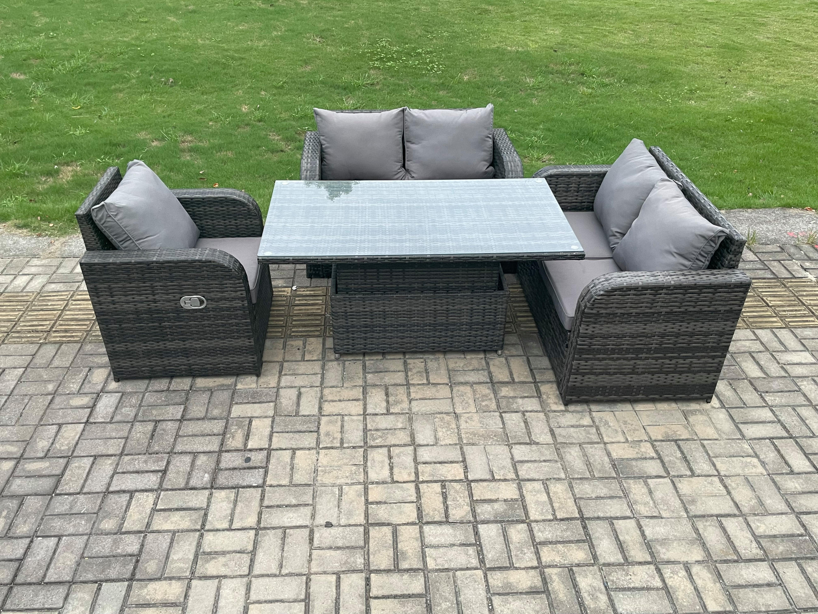 GARTENSOFA SET Polyrattan Dunkelgrau 5-Sitzer - Dunkelgrau, Metall - Fimous