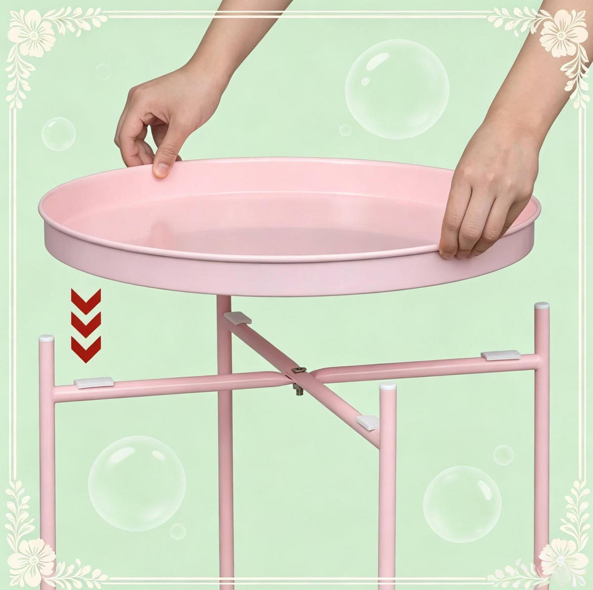 RUNDER Beistelltisch aus Metall 44x44x53 cm Pink mit 2 abnehmbaren Schalen - Pink, Metall (44/44/53cm) - IVMEU