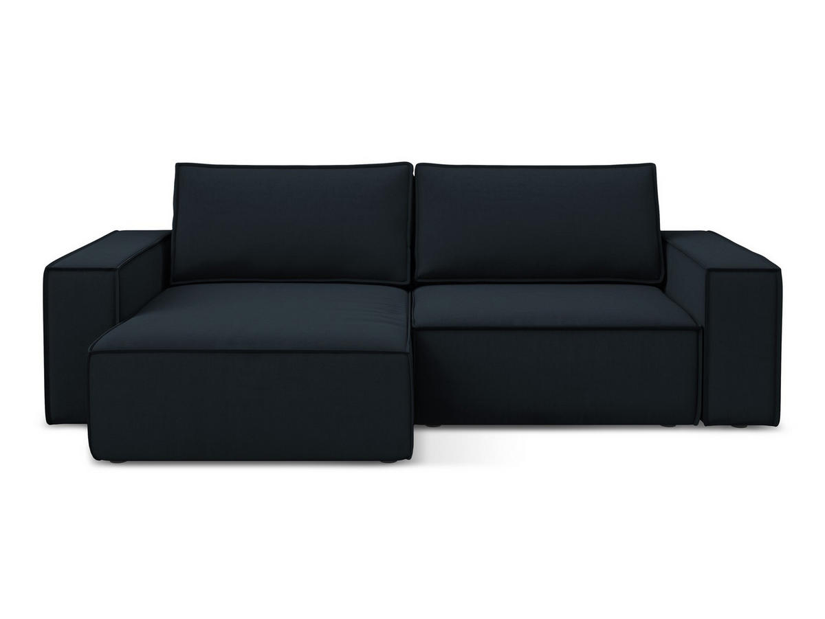 ECKSOFA mit Schlaffunktion Samt Stoff Blau - Blau/Schwarz, Kunststoff/Textil (148/257cm) - Makamii