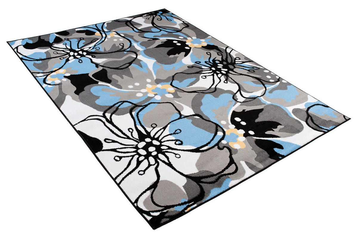 TEPPICH MAYA Blau Floral Blumen 80/150 cm - Blau, Textil (80/150cm) - Tapiso
