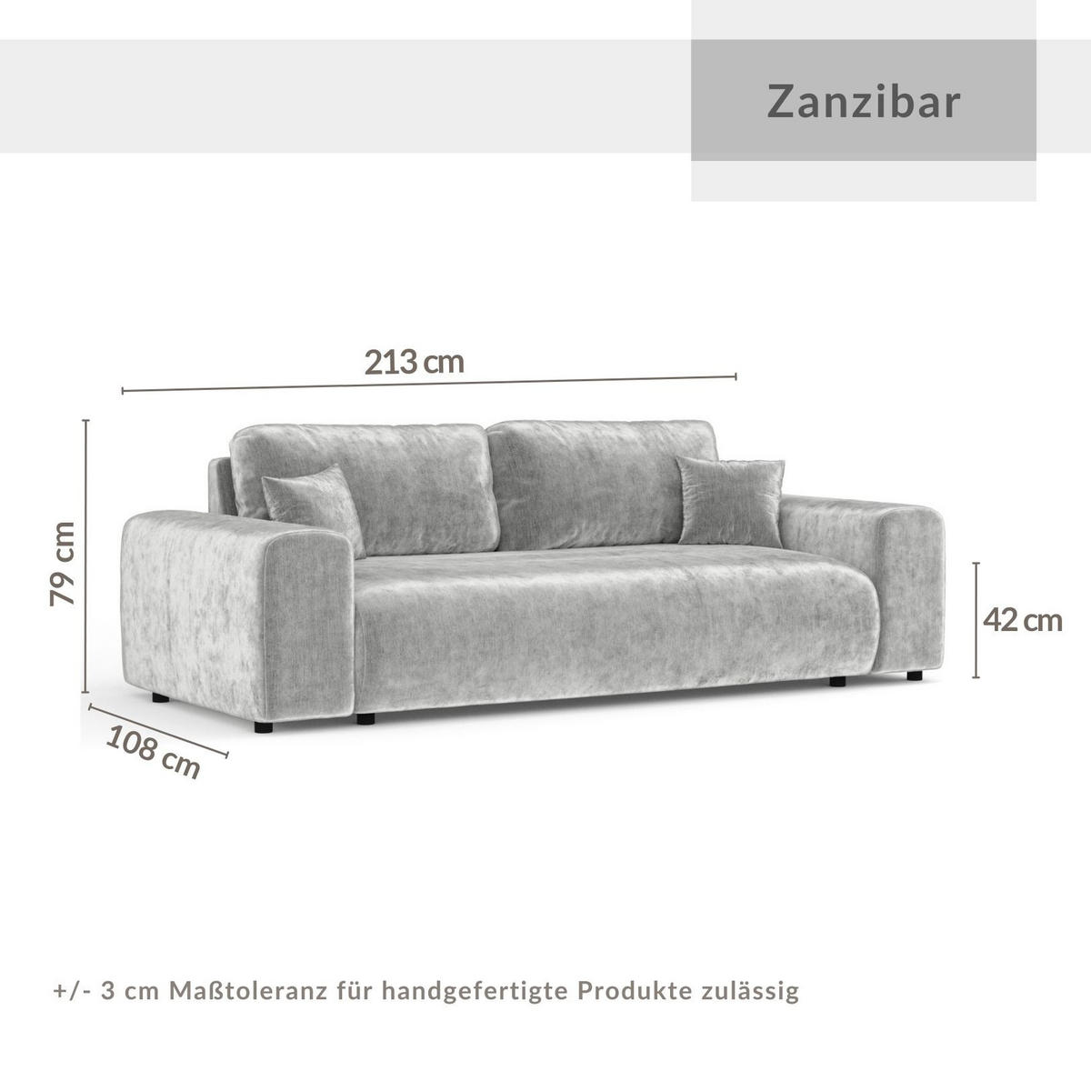 3-SITZER-SOFA Zanzibar Beige Chenille - Beige/Schwarz, Holz/Holzwerkstoff (213/79/108cm) - Maison de Reve