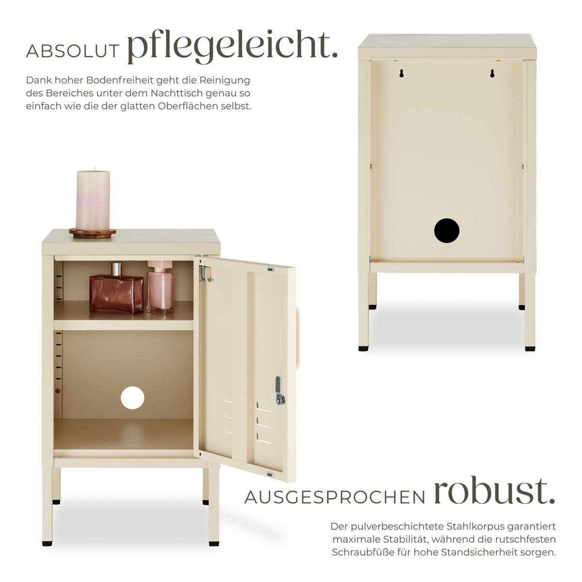 NACHTSCHRANK Baker, Kippschutz, höhenverstellbare Füße, creme - Creme, Metall (35/60.5/42.5cm) - tectake