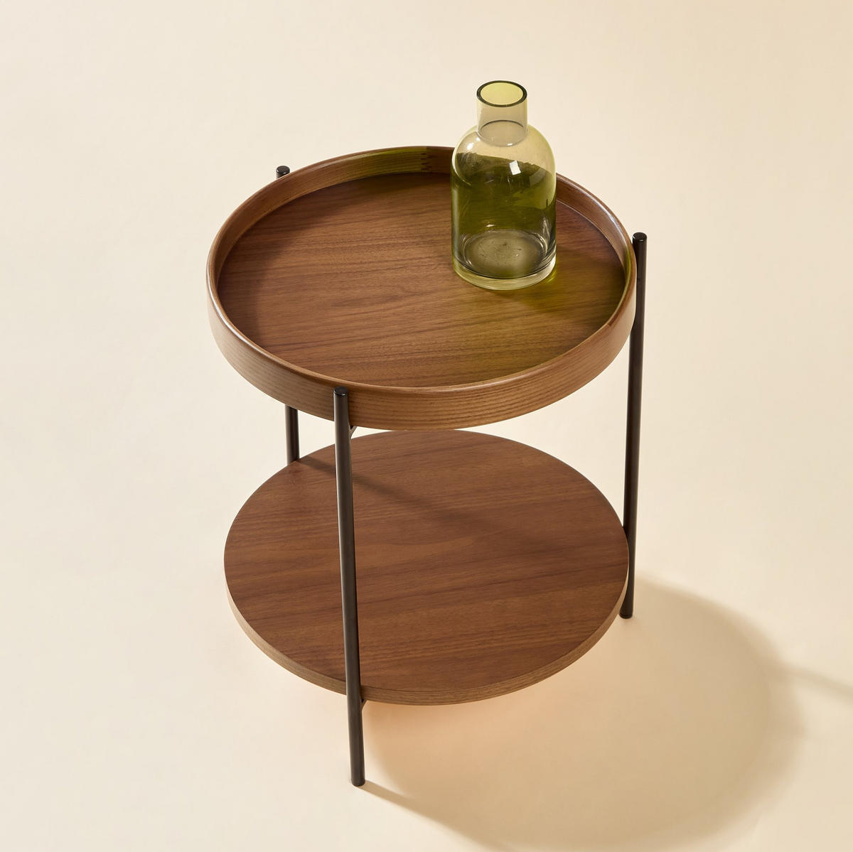 COUCHTISCH-SET Ø69/38 & Ø44/48 cm mit 2 Ebenen und Metallgestell, Walnuss - Walnussfarben, Holzwerkstoff (44/44/48cm) - Modfu
