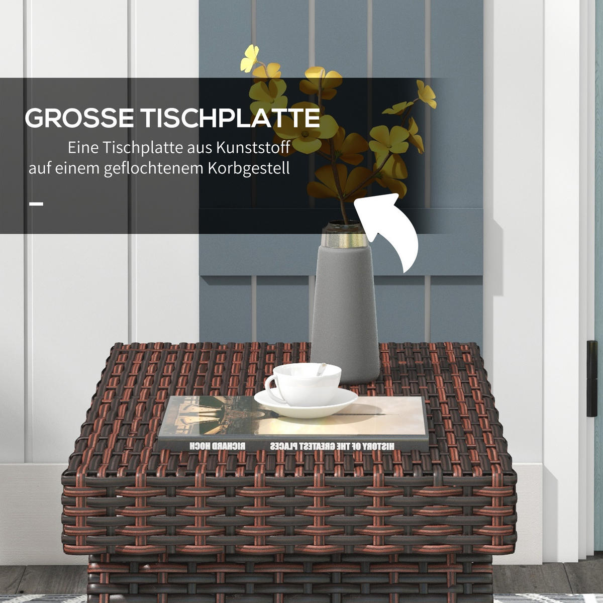 BALKONTISCH, Braun, PE Rattan, Verzinkter Stahl - Braun, Kunststoff (60/41/41cm) - Outsunny