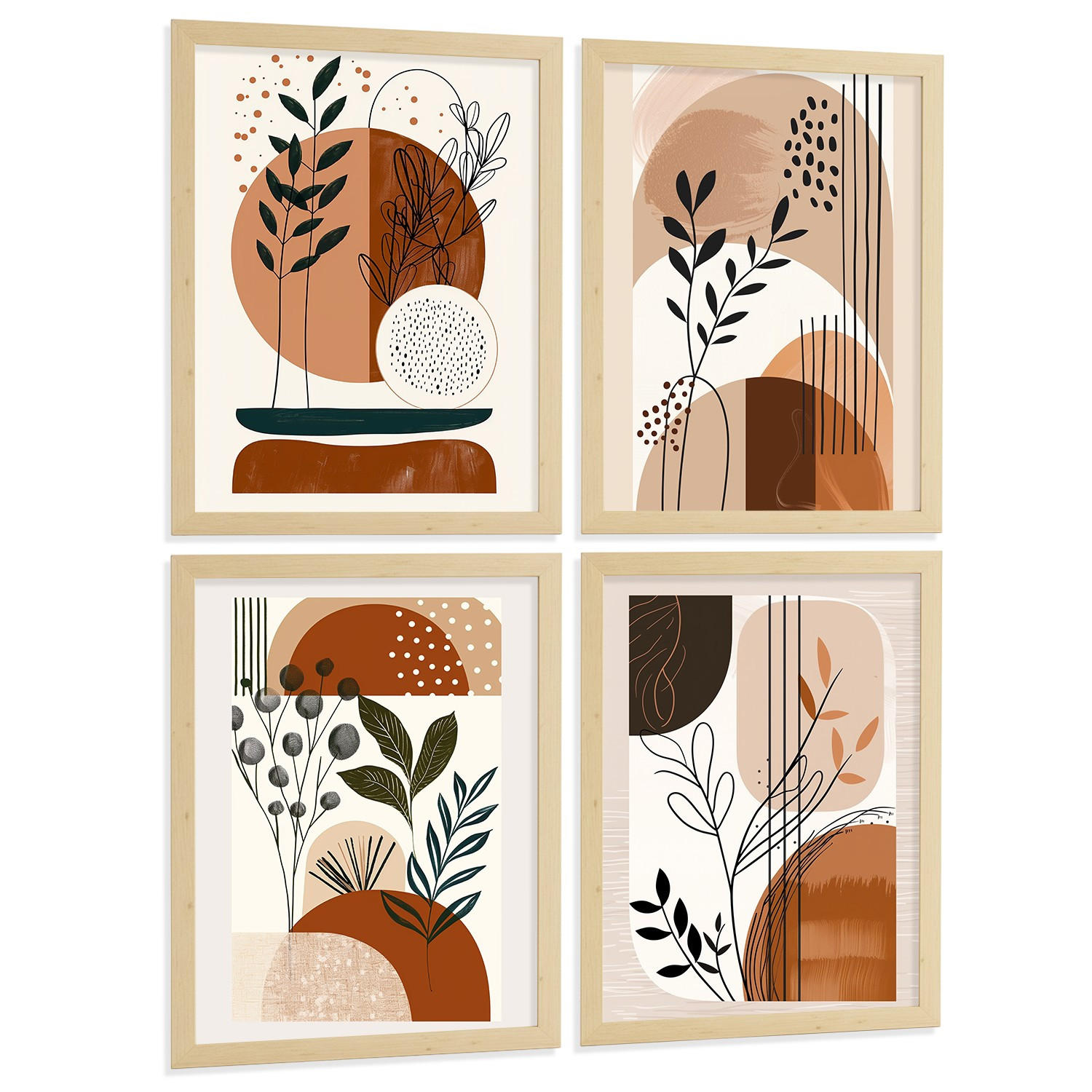 POSTER 4er Kunstdruck-Set Wandbilder Botanisch Abstrakt modern Wohnzimmer Deko, Schlafzimmer, Küche, Badezimmer Rahmenlos A4 - Klar, Papier (29.7/1/21cm) - Nacnic
