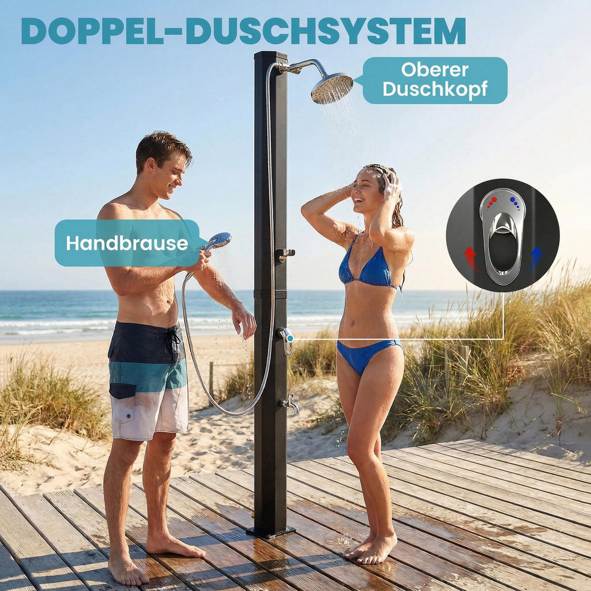 SOLARDUSCHE Kunststoff Schwarz - Schwarz, Kunststoff (14/215/18cm) - Outsunny