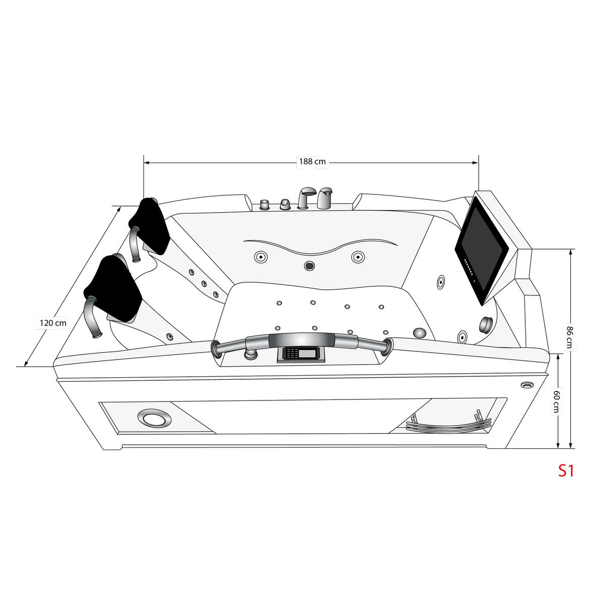 WHIRLPOOL Pool Wanne Eckwanne mit TV T18R 120x188cm - Weiß, Glas/Kunststoff (120/86/188cm) - AcquaVapore by Sandra Jentho